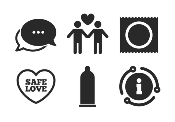 Prezerwatywy bezpieczne seks ikony. Miłośnicy gej para znak Wektor — Wektor stockowy