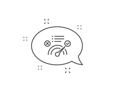 Yanıt satırı simgesini düzeltin. Sohbet kabarcık tasarımı. Kabul edilen veya onaylanan işaret. Onaylı sembol. Anahat kavramı. İnce çizgi doğru yanıt simgesi. Vektör