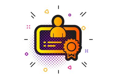 İş yönetimi işareti. Yarı ton daireler deseni. Sertifika simgesi. En iyi yönetici sembolü. Klasik düz sertifika simgesi. Vektör