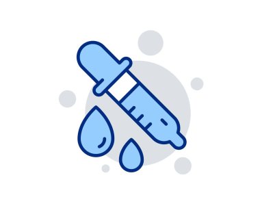 Kimya pipet satır simgesi. Laboratuvar tabelası. Analiz laboratuarı sembolü. Doğrusal tasarım işareti. Renkli kimya pipet simgesi. Vektör