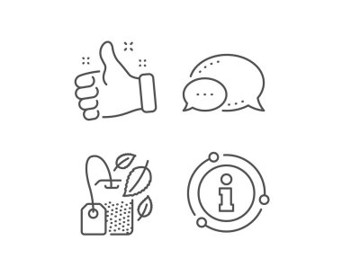 Nane Çay çanta satır simgesi. Sohbet balonu, bilgi işareti öğeleri. Taze bitkisel içecek işareti. Mentha sembol bırakır. Lineer nane torbası anahat simgesi. Bilgi balonu. Vektör