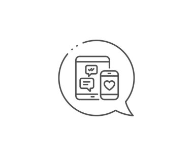 Sosyal medya mesajları satır simgesi. Sohbet kabarcık tasarımı. Mobil cihazlar imza. Smartphone Love mesaj sembolü. Anahat kavramı. İnce çizgi sosyal medya simgesi. Vektör