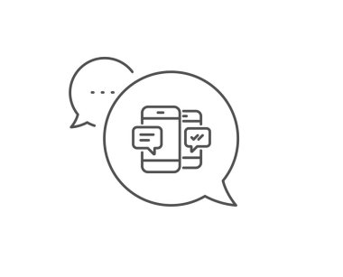 Telefon Mesajı simgesi. Sohbet kabarcık tasarımı. Mobil sohbet işareti. Konuşma veya Sms sembolü. Anahat kavramı. İnce çizgi akıllı telefon Sms simgesi. Vektör