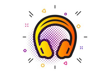 Müzik dinleme cihazı işareti. Yarı ton daireler deseni. Kulaklık simgesi. Dj veya Ses sembolü. Klasik düz kulaklık simgesi. Vektör
