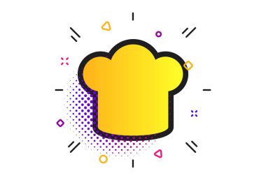 Baş şapka işareti simgesi. Yarı ton nokta desenleri. Pişirme sembolü. Aşçı şapkası. Klasik düz aşçı simgesi. Vektör