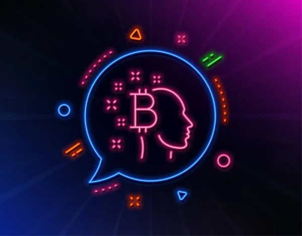Bitcoin Penser Ligne Icône Lampes Laser Néon Crypto Monnaie Signe — Image vectorielle