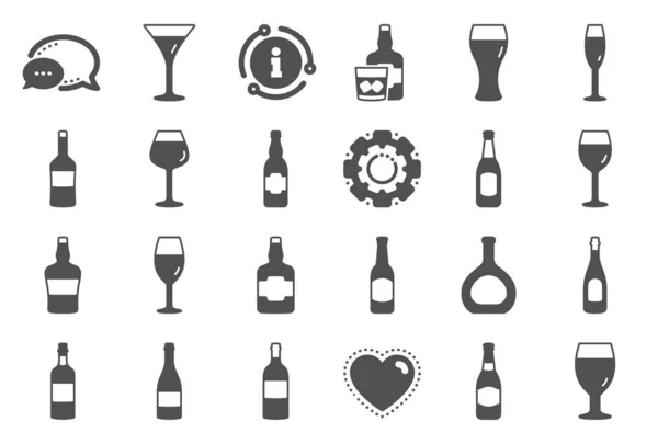 Weinflaschen Ikonen Craft Beer Whiskey Und Weingläser Champagnerflasche Alkoholgetränk Und — Stockvektor