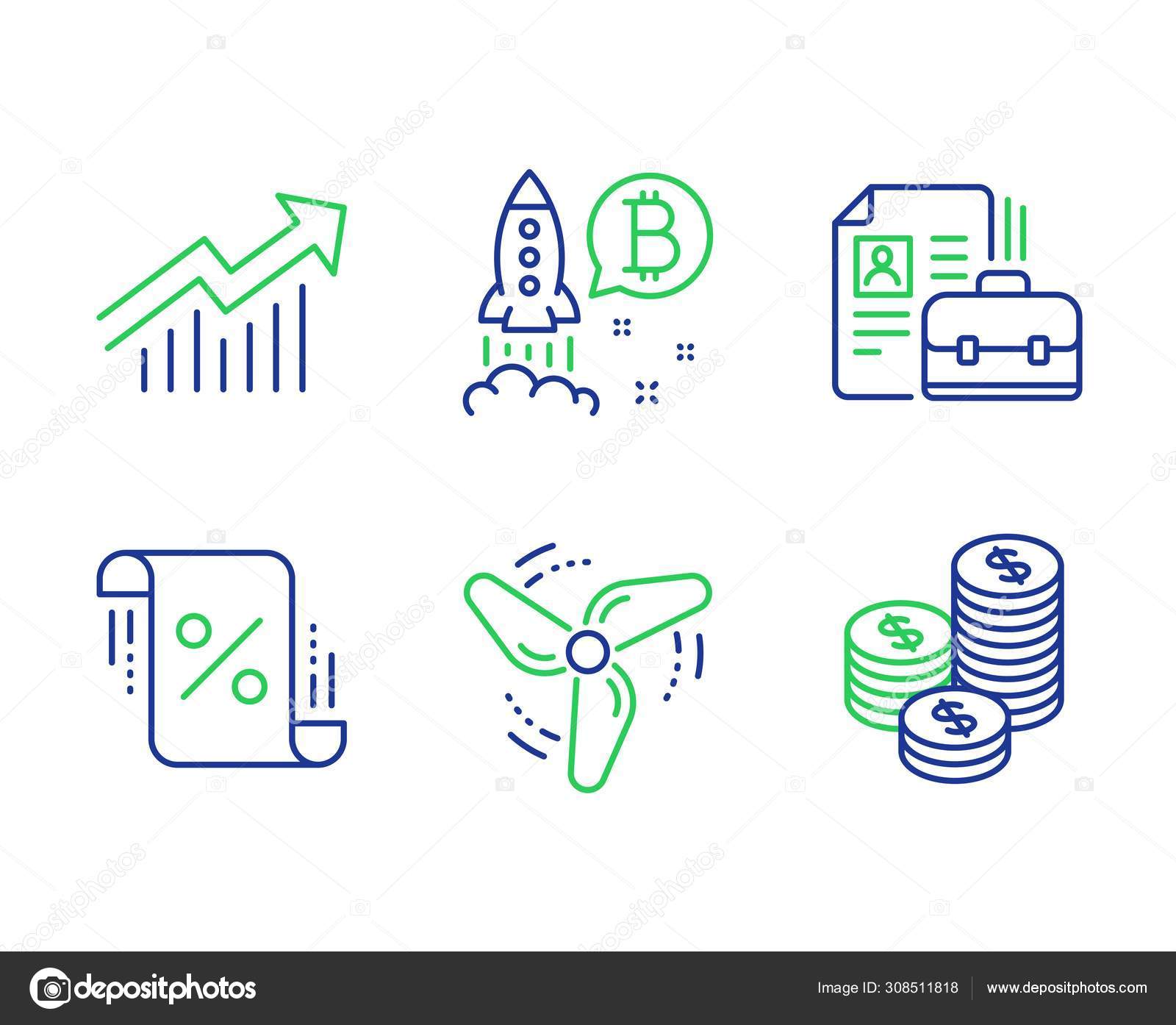 Image vectorielle Pourcentage Prêt Courbe Demande Des Icônes Ligne Projet  Bitcoin Ensemble par ©Blankstock - 308511818