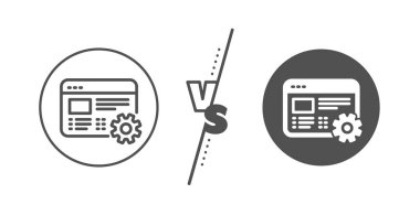 Mühendislik çark takım işareti. Konsepte karşı. Web ayarları satır simgesi. Dişli dişli sembolü. Satır vs klasik web ayarları simgesi. Vektör
