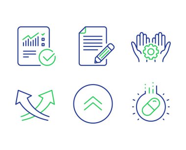 Makale, Kesişim okları ve Çalışan el çizgisi simgeleri ayarlanır. Kontrol hesaplama, Yukarı kaydırın ve Kapsül hap işaretleri. Geri bildirim, Değişim, Çalışma dişlisi. İstatistiksel veriler. Bilim seti. Vektör