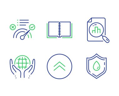 Kitap, Organik test ve Doğru cevap satırı simgeleri ayarlayın. Analytics grafiği, Yukarı kaydırve Kan bağışı işaretleri. E-öğrenme kursu, Güvenli doğa, Onaylandı. Grafik raporu. İş seti. Vektör
