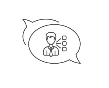 Üçüncü taraf satır simgesi. Sohbet kabarcık tasarımı. Takım lideri işareti. İş görüşmesi sembolü. Anahat kavramı. İnce çizgi üçüncü taraf simgesi. Vektör