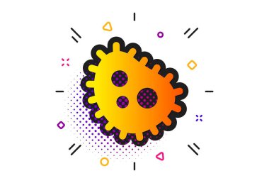 Antibakteriyel işaret. Yarı ton daireler deseni. Bakteri simgesi. Kirli sembol. Klasik düz bakteri simgesi. Vektör