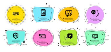 İyi bir ruh hali, Grafik telefon ve Onay satır simgeleri ayarlayın. Tırnak işaretleri ile sohbet kabarcıklar. Sıralama yıldızı, Rapor istatistikleri ve Onaylı kalkan işaretleri. Eğitim, Online muhasebe sembolleri. Vektör