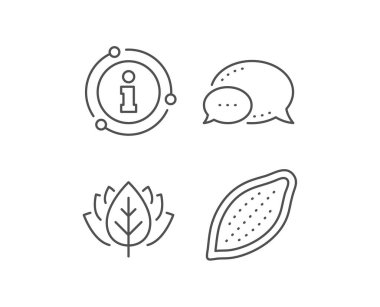Kakao somun çizgi simgesi. Sohbet balonu, bilgi işareti öğeleri. Lezzetli fındık işareti. Vegan gıda sembolü. Lineer kakao somun anahat simgesi. Bilgi balonu. Vektör