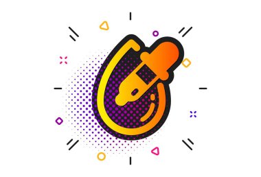 Oculist klinik işareti. Yarı ton daireler deseni. Göz damlası simgesi. Optometri görme sembolü. Klasik düz göz damlası simgesi. Vektör