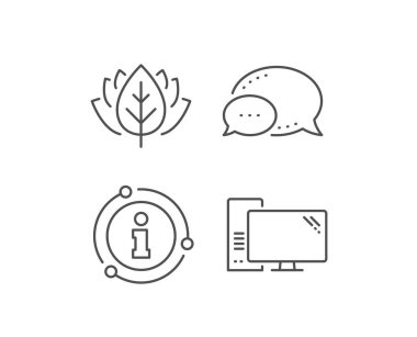 Bilgisayar satırı simgesi. Sohbet balonu, bilgi işareti öğeleri. Pc bileşen işareti. Büyük/küçük harf simgesi ile izleyin. Doğrusal bilgisayar anahat simgesi. Bilgi balonu. Vektör