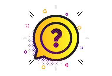 Soru işareti işareti simgesi. Yarı ton nokta desenleri. Konuşma kabarcık sembolü yardım. SSS işareti. Klasik düz soru simgesi. Vektör