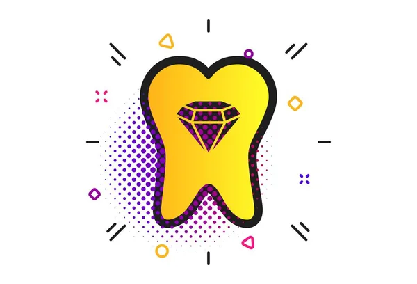 Tooth Crystal Icon Halftone Dots Pattern Tooth Jewellery Sign Dental — Stock Vector