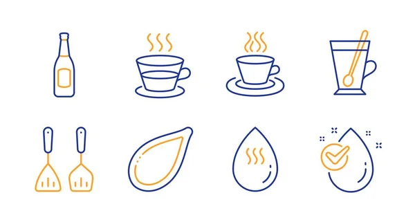 Taza Taza Café Taza Línea Iconos Conjunto Agua Caliente Cubiertos — Vector de stock