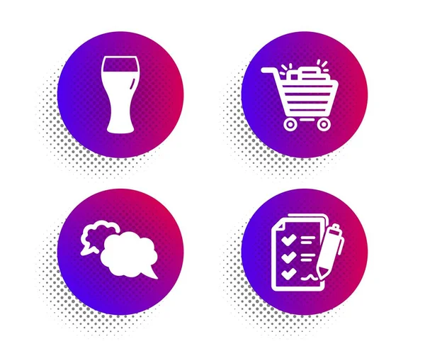 Shopping Cart Beer Glass Messenger Icons Simple Set Halftone Dots — Stock Vector