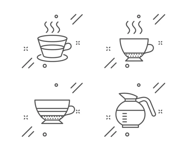 Espresso Coffee Cup Mocha Line Icons Set Coffeepot Sign Hot — Stock Vector