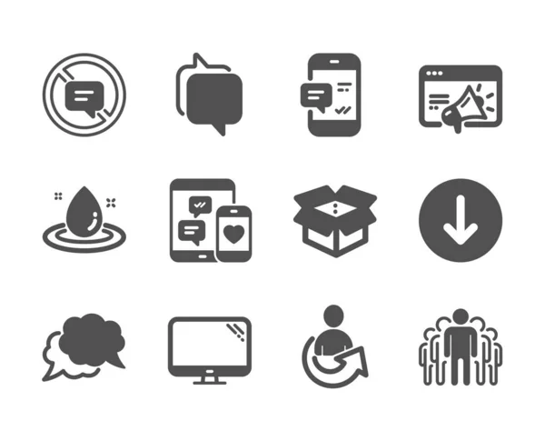 Uppsättning Teknik Ikoner Såsom Share Sluta Prata Smartphone Anmälan Chattmeddelande — Stock vektor
