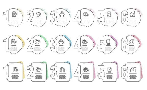 Megaphone Checklist Coffeepot Employees Teamwork Line Icons Set Infographic Timeline — Stock Vector