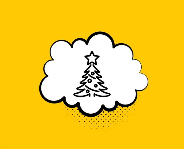 Árvore Natal Presente Ícone Linha Bolha Fala Cómica Sinal Abeto — Vetor de Stock