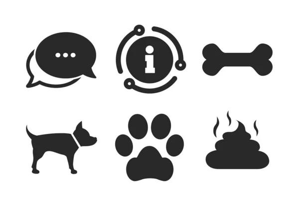 Dog Paw Feces Signs Chat Info Sign Pets Icons Clean — Stock Vector