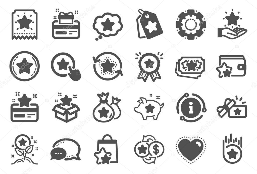 Loyalty program icons. Bonus card, Redeem gift and discount coupon signs. Lottery ticket, Earn reward and winner gift icons. Shopping bag, loyalty card and lottery present. Quality set. Vector