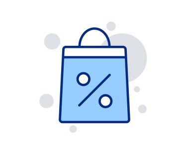 Yüzde satır simgesi ile alışveriş çantası. Süpermarket satın alma işareti. Satış ve İndirimler sembolü. Doğrusal tasarım işareti. Renkli alışveriş çantası simgesi. Vektör