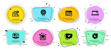 Azalan grafik, Reddet madalya ve Web zamanlayıcı satır simgeleri ayarlayın. Tırnak işaretleri ile sohbet kabarcıklar. Aşk posta, Cogwheel ve Yaratıcı tasarım işaretleri. Onaylandı, Laptop sembolleri. Kriz şeması, ödül reddi. Vektör