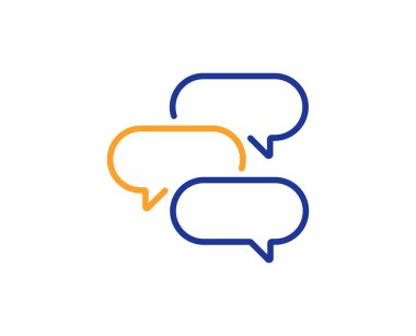 Konuşma balonu işareti. Kabarcık çizgi simgesi konuşun. Sohbet iletisi simgesi. Renkli anahat konsepti. Mavi ve turuncu ince çizgi konuşmak kabarcık simgesi. Vektör