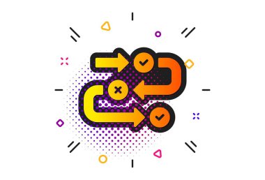 Test algoritması işareti. Yarı ton daireler deseni. Anket ilerleme simgesi. İş görüşmesi sembolü. Klasik düz anket ilerleme simgesi. Vektör