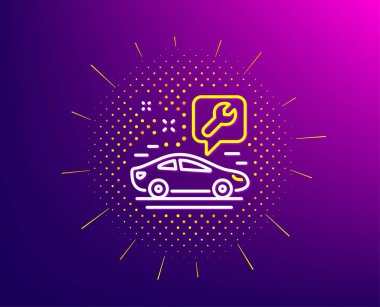 Spanner araç çizgisi simgesi. Yarı ton deseni. Araba tamir servis tabelası. Aletleri sembol düzeltmek. Degrade arka plan. Araba servis satırı simgesi. Sarı yarı ton deseni. Vektör