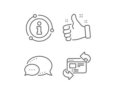 Web sitesi satırı simgesini yenileyin. Sohbet balonu, bilgi işareti öğeleri. Web sayfası işaretini güncelleştirin. Doğrusal yenileme web sitesi anahat simgesi. Bilgi balonu. Vektör