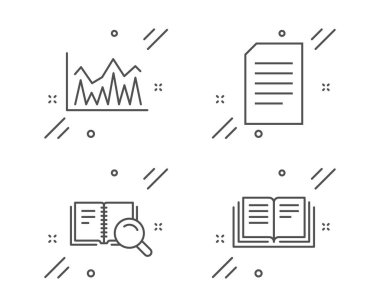 Belge, Arama defteri ve Yatırım satırı simgeleri ayarlandı. Eğitim işareti. Bilgi dosyası, Online eğitim, Ekonomik istatistikler. Talimat defteri. Eğitim seti. Satır belge anahat simgesi. Vektör