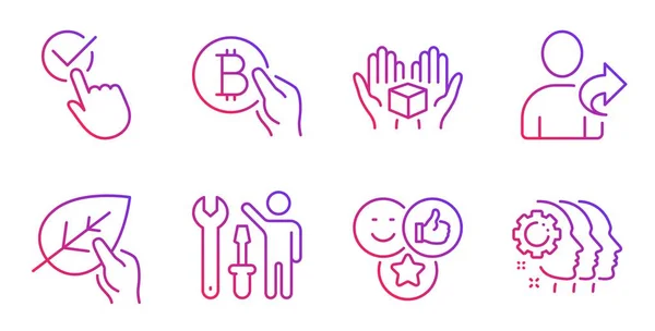 Refer Friend Repairman Line Icons Set Bitcoin Pay Organic Tested — Stock Vector