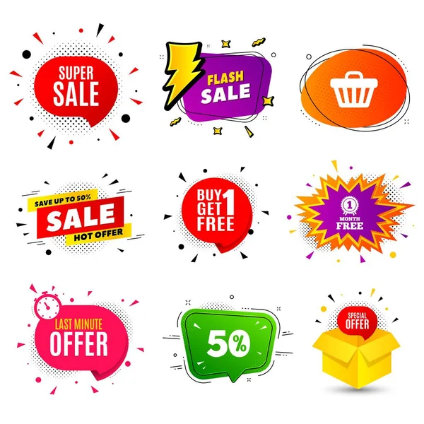 Super Vente Badge Bannière Bulle Vente Flash Offre Spéciale Prix — Image vectorielle