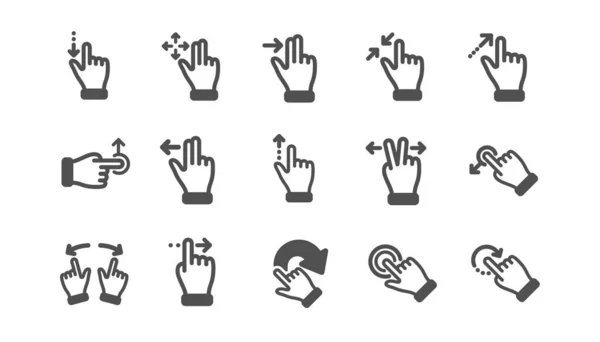 Gebaar Pictogrammen Het Aanraakscherm Hand Vegen Slide Gebaar Multitasking Iconen — Stockvector