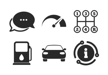 Taşıma simgeleri. Takometre ve benzin istasyonu. Vektör