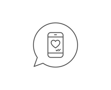 Kalp çizgisi simgesi olan telefon. Sosyal medya gibi. Vektör