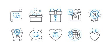 Present box, Shopping cart, Yummy smile gibi Tatil simgeleri ayarlayın. Vektör