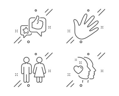 El, Beğen ve Tuvalet simgeleri ayarlayın. Kalp işareti. Kaydırma, Yıldız reytingi, Wc tuvaleti. Aşk kafası. İnsanlar hazır. Vektör