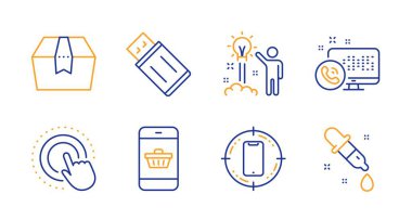 Akıllı telefon hedefi, Yaratıcı fikir ve Akıllı Telefon satın alma simgeleri ayarlayın. Paket kutusu, Usb flaş ve Web arama işaretleri. Vektör