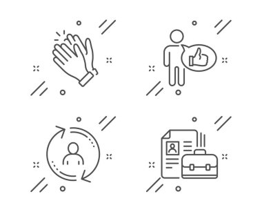 Gibi, Alkışeller ve Kullanıcı bilgileri simgeleri ayarlayın. Boş pozisyon tabelası. Thumbs up, Clap, Profili güncelleyin. İşe alım işi. Vektör