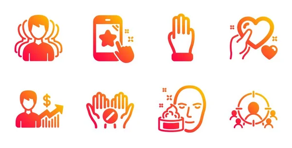 Group, Star rating and Business growth icons set. Face cream, Medical tablet and Three fingers signs. Vector — Stock Vector