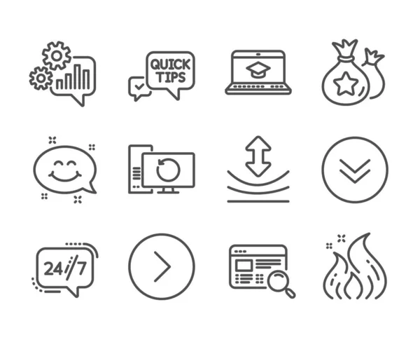 Conjunto de iconos de la tecnología, tales como consejos rápidos, Búsqueda de sitios web, Computadora de recuperación. Vector — Archivo Imágenes Vectoriales