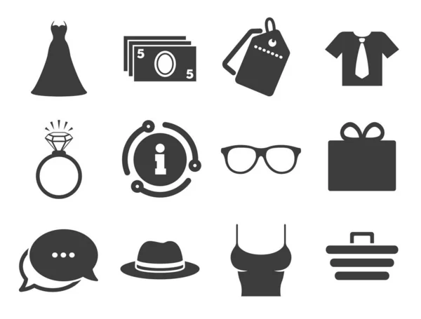 Accessoires, kleding iconen. Shopping borden. Vector — Stockvector